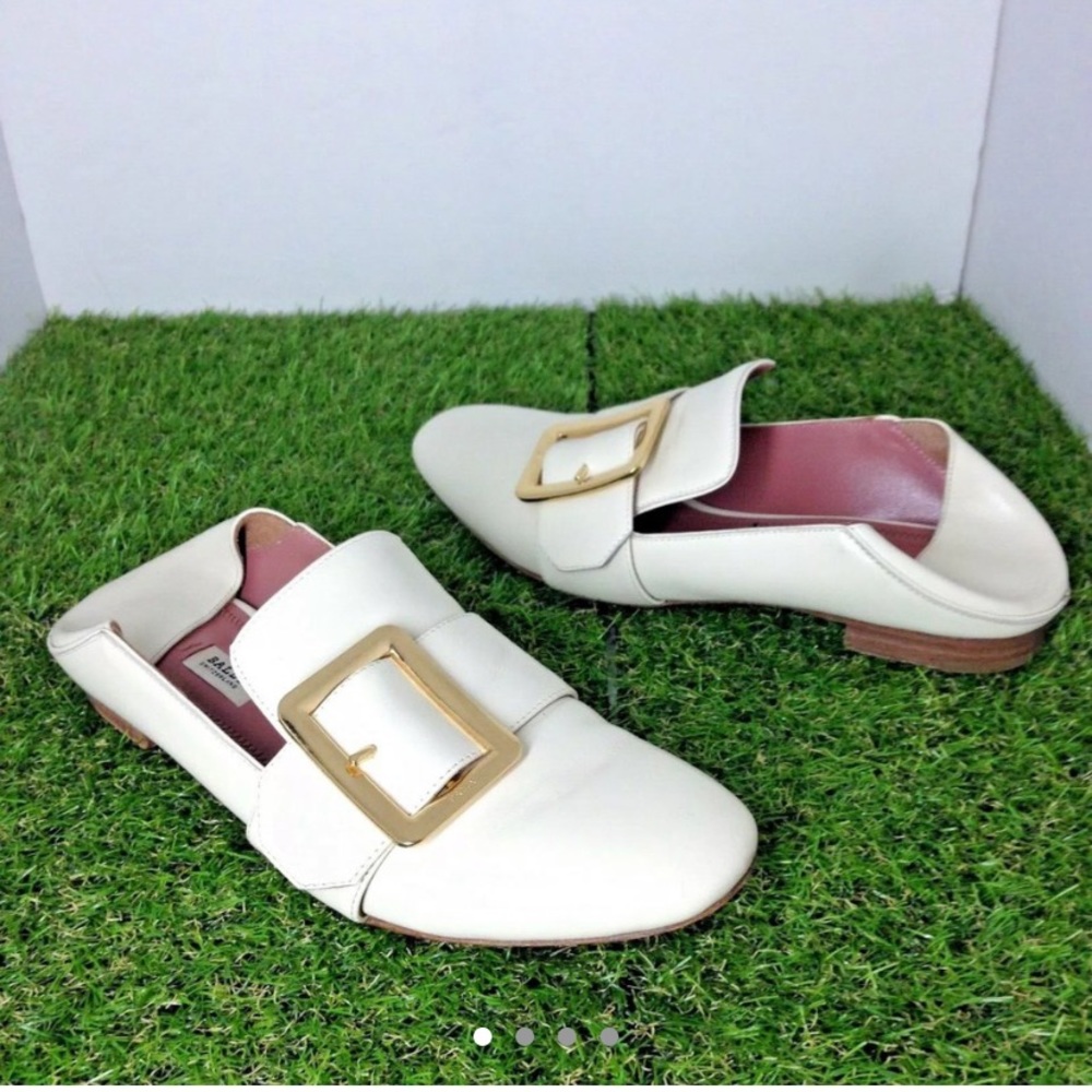 BALLY Janelle Ivory Leather Buckle Flat Shoes 38